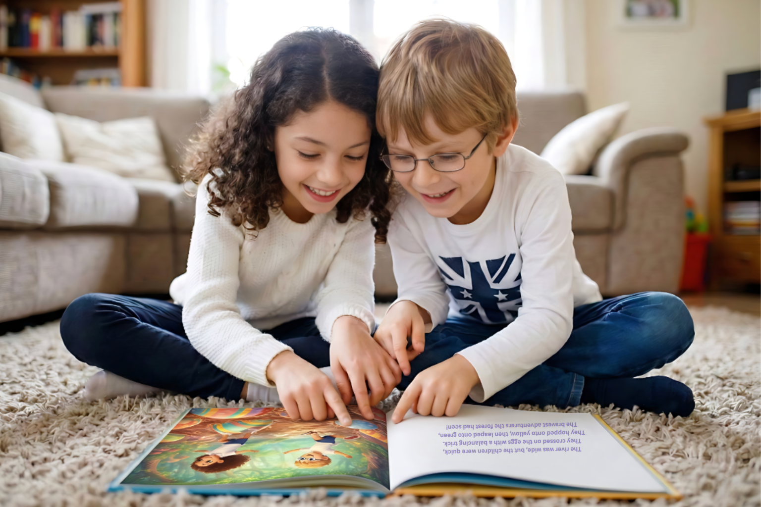 Two children reading their Easter storybook together